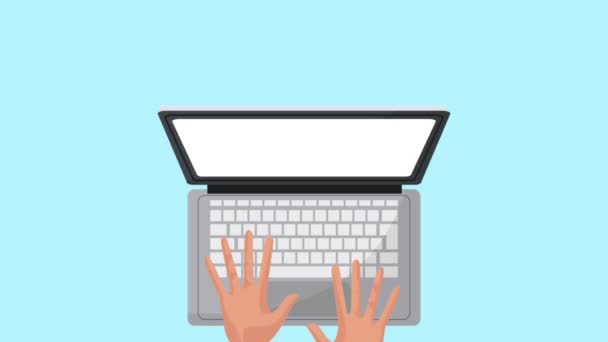 Hände, die Laptop mit bestimmten Anwendungen Menüanimationen verwenden — Stockvideo