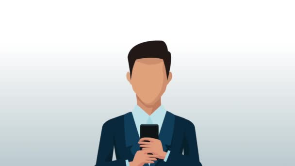 Hombre de negocios usando animación de teléfonos inteligentes — Vídeos de Stock
