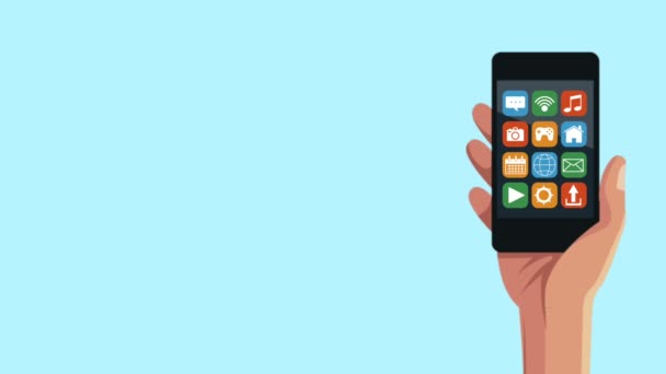Mão usando smartphone com aplicativos de menu animação — Vídeo de Stock