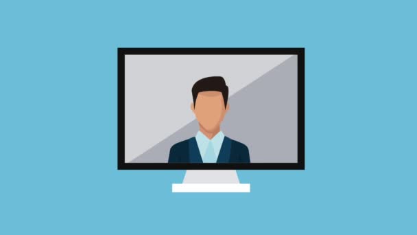 Monitor computer met zakenman — Stockvideo