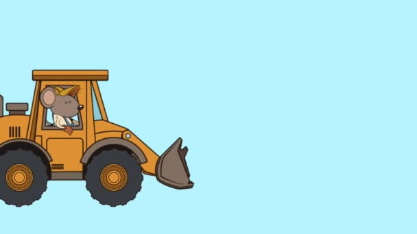 Mouse builder with excavator character animation — Stock Video