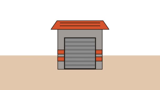 Animación de servicio de entrega de edificio de almacén — Vídeos de Stock