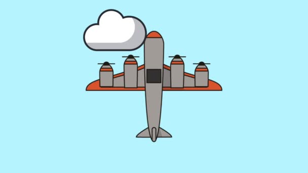 Airplane flying with boxes delivery service animation — Stock Video
