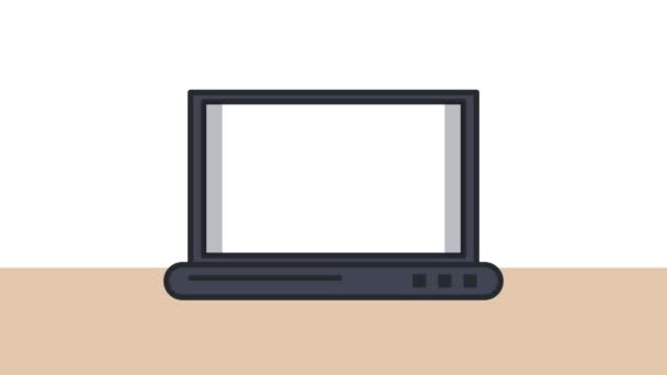 Laptop-Computer mit Gabelstapler-Lieferservice-Animation — Stockvideo