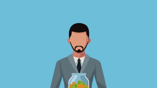 Geschäftsmann mit Jar Money Avatar Animation — Stockvideo