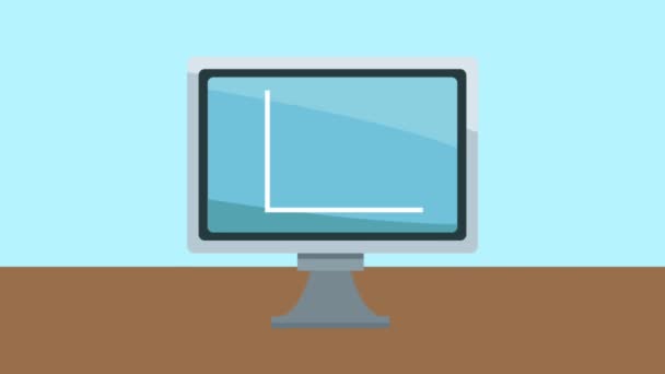 Monitor computer con barre statistiche animazione — Video Stock