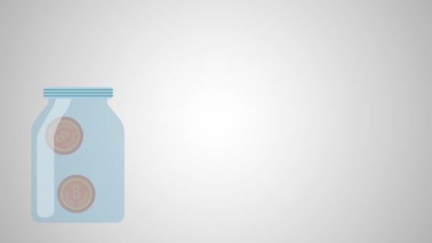 Jar glass with bitcoin ecommerce animation — Stock Video