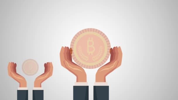 mains homme d'affaires avec Bitcoin e-commerce animation 