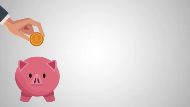 Porquinho com bitcoin ecommerce animação — Vídeo de Stock