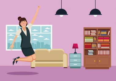 Mutlu bir iş kadını evde