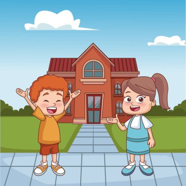 Çocuklar okul bina dışında