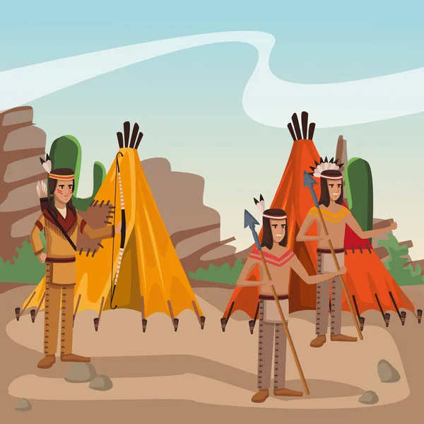 美洲印第安人部落 — 图库矢量图片