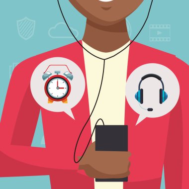 Akıllı telefon dinlemek müzik kullanan adam