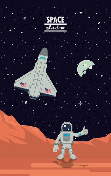 Astronauta a Marte con astronave — Vettoriale Stock