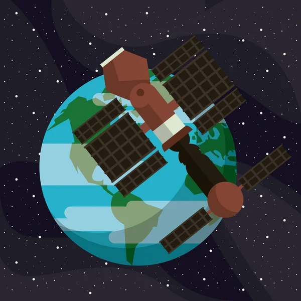 Space satellite around earth — Stock Vector