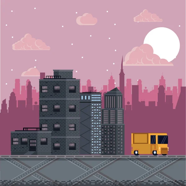 Pixelado videogame urbano — Vetor de Stock