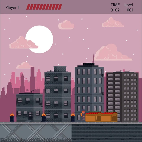 Пикселированная городская видеоигра — стоковый вектор