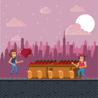 Pixelated kentsel videogame sahne