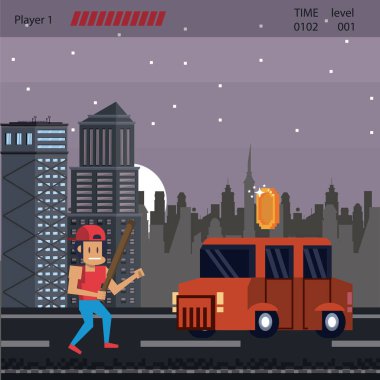 Pixelated kentsel videogame sahne