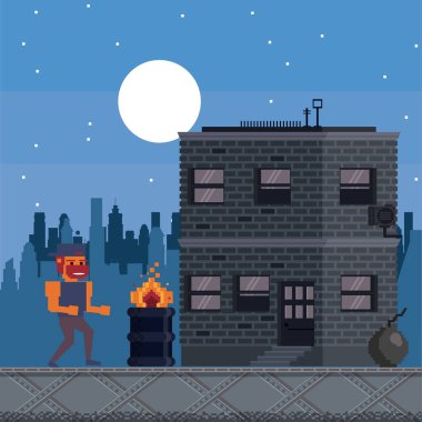 Pixelated kentsel videogame sahne