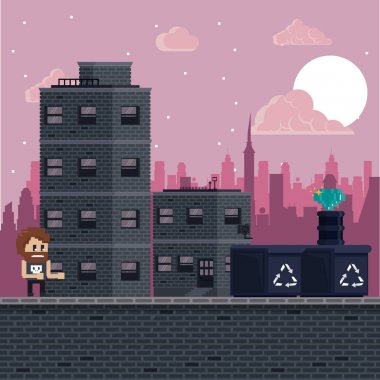 Pixelated kentsel videogame sahne