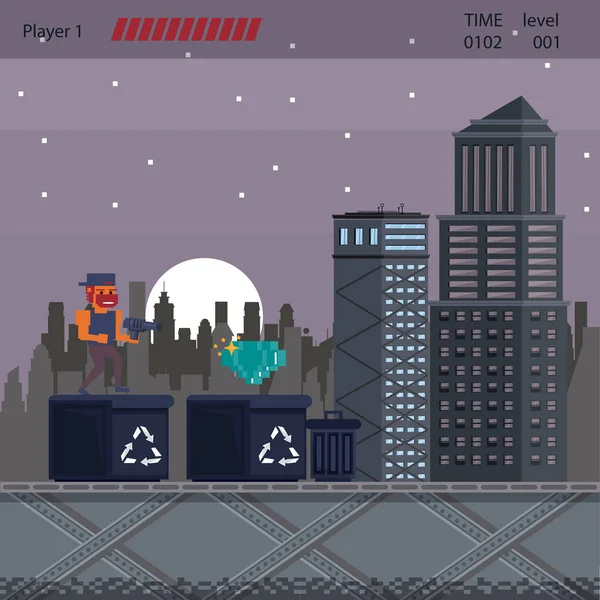 Pixelated urban videogame landskap — Stock vektor