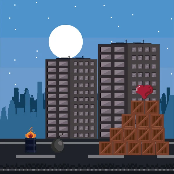 Pixelado videogame urbano — Vetor de Stock