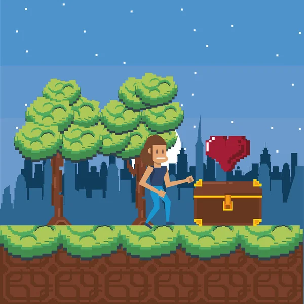 Paisagem de videogame urbano pixelado —  Vetores de Stock