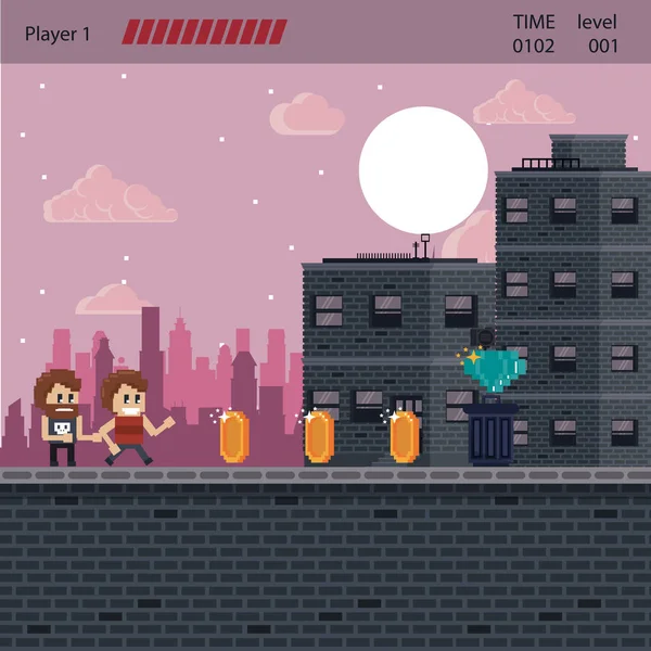 Scenario di videogiochi urbani Pixelated — Vettoriale Stock