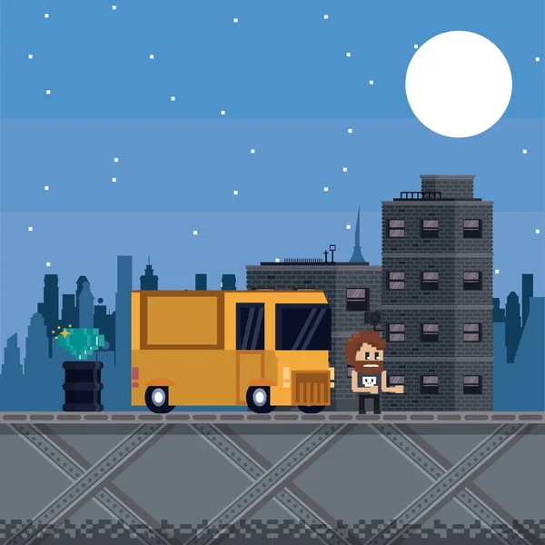 失真城市电子游戏风光 — 图库矢量图片