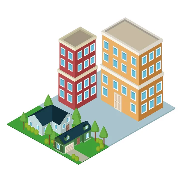 Edificios de residencias isométricas — Vector de stock