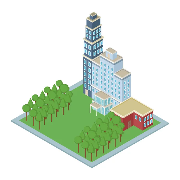 Edificios de oficinas isométricos — Vector de stock