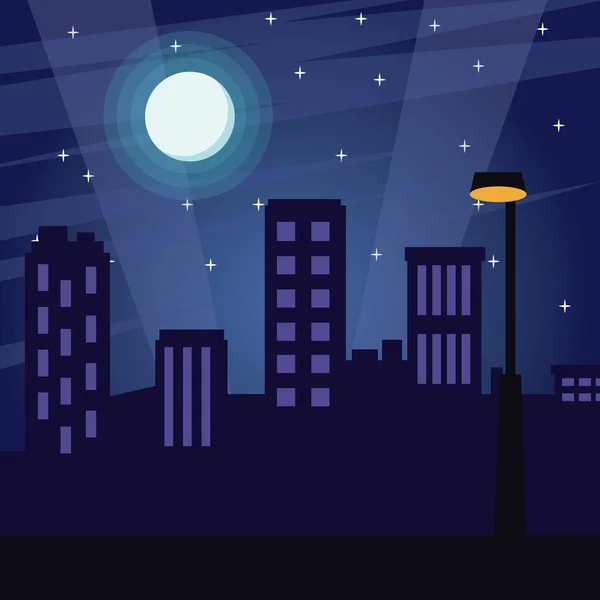 Stad bij nacht cartoon — Stockvector