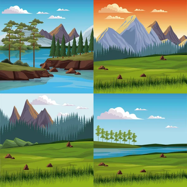 Conjunto de paisajes naturales — Archivo Imágenes Vectoriales