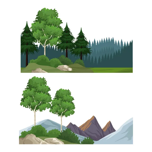 Conjunto de paisajes naturales — Vector de stock