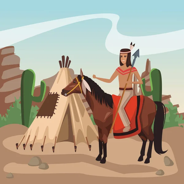 Tribu de guerreros indios americanos — Vector de stock