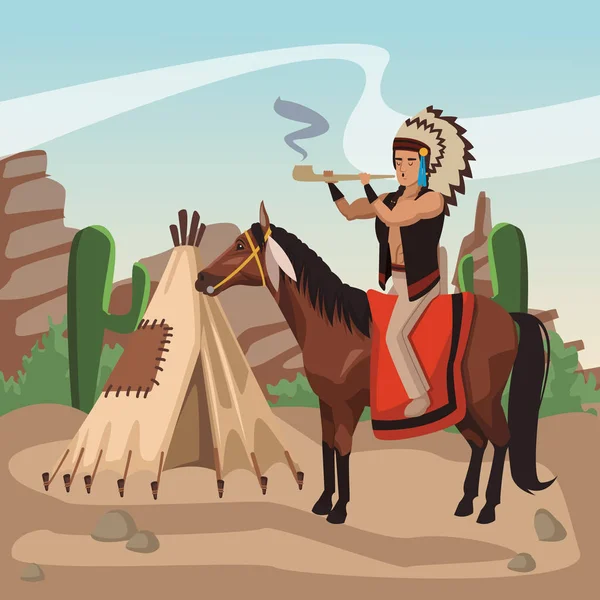 Tribo de guerreiros indianos americanos —  Vetores de Stock