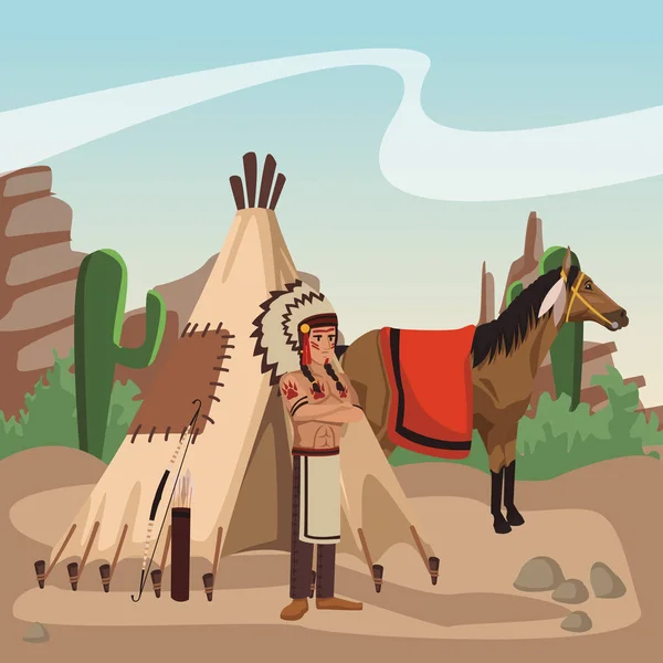 Tribu des guerriers indiens américains — Image vectorielle