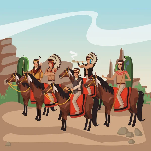 Tribo de guerreiros indianos americanos —  Vetores de Stock