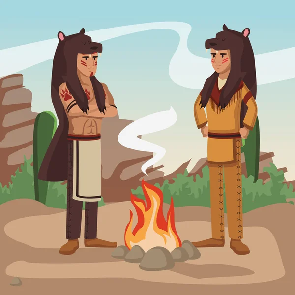 Wojownicy American indian Village — Wektor stockowy