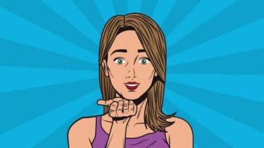 Pop art kadın bir öpücük Hd animasyon