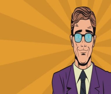 Pop art işadamı gözlük Hd animasyon ile