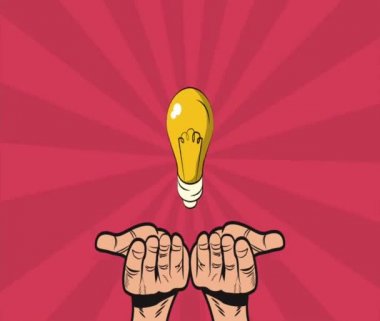 Pop art bir ampul Hd animasyon tutan eller
