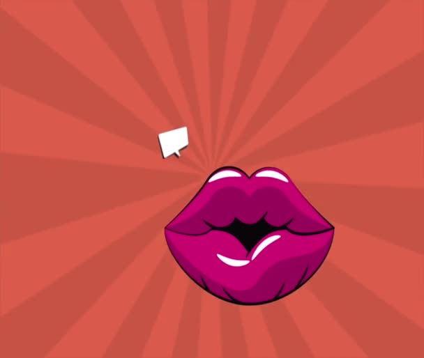 Pop labios de arte con burbuja de habla en blanco definición HD — Vídeo de stock