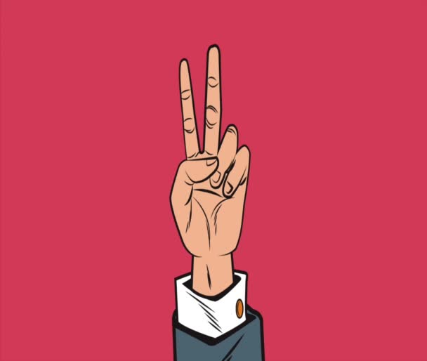 手与和平符号流行艺术高清动画 — 图库视频影像