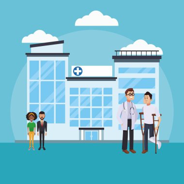 Tıbbi ekip çalışması çizgi film