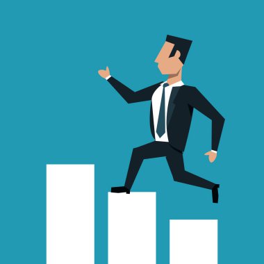 İstatistik çubukları üzerinde çalışan iş adamı