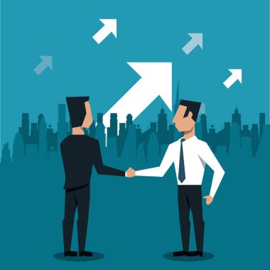 Businessmens karşılıklı cityscape üzerinde