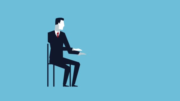 Успешный бизнесмен работает в компьютерном аватаре — стоковое видео