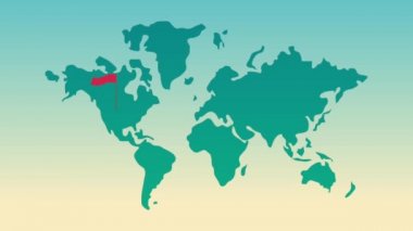 Kırmızı bayraklar Hd animasyon ile Dünya Haritası